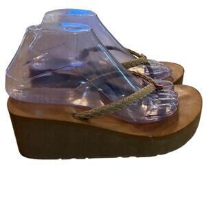 Flojos Platform Wedge Flip Flops Brown Braided Strap 6 Women Beach Y2K Boho